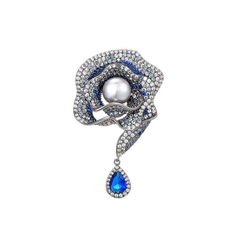 New model of sparkling moonlight blue rose, luxurious, exquisite and versatile, coat brooch, anti-exposure accessories-Mix MIx Style