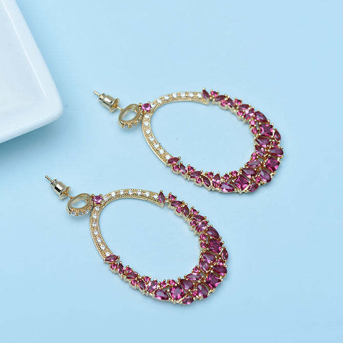 Pink - Blue - Green Dazzling Moissanite Diamonds Luxury 18k Vermeil Gold Plated Retro Drop Earrings | Mix Mix Style-Mix MIx Style