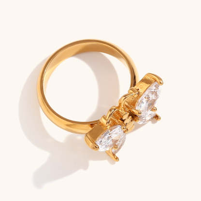 Butterfly Band Antique Retro Pear Cut Diamonds Elegant  18k Vermeil Gold Plated Ring Jewelry | Mix Mix Style-Mix MIx Style