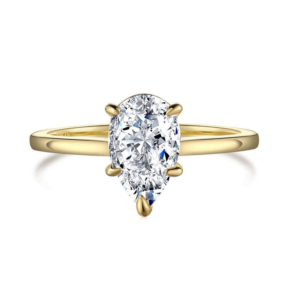 Dainty Solitarie Drop Pear Cut Moissanite Diamond 3ct 18k Vermeil Gold Plated Engagement Ring | Mix Mix Style-Mix MIx Style