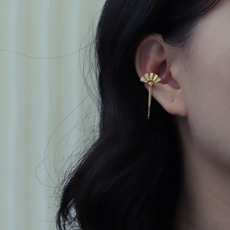 Original new product Shake Wind S925 sterling silver folding fan tassel ear bone clip new Chinese style national trend non-pierced earrings-Mix MIx Style