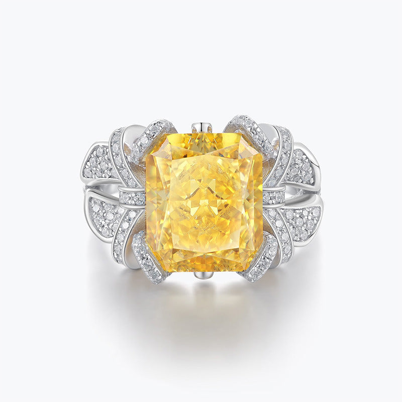 Vivid Yellow Radiant Cut Diamond 18k White Gold Plated Engagement Ring | Mix Mix Style-Mix MIx Style