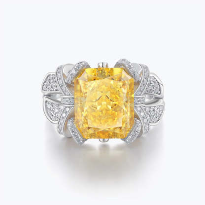 Vivid Yellow Radiant Cut Diamond 18k White Gold Plated Engagement Ring | Mix Mix Style-Mix MIx Style