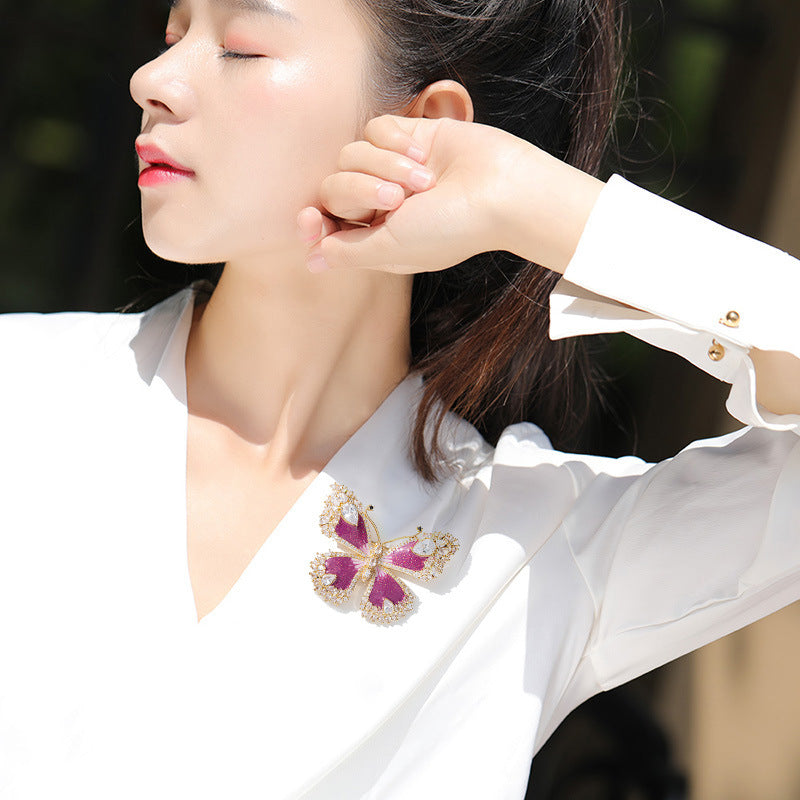 Xiliang Feizi manufacturer wholesales high-quality enamel colored copper zircon butterfly brooch retro temperament coat accessories-Mix MIx Style