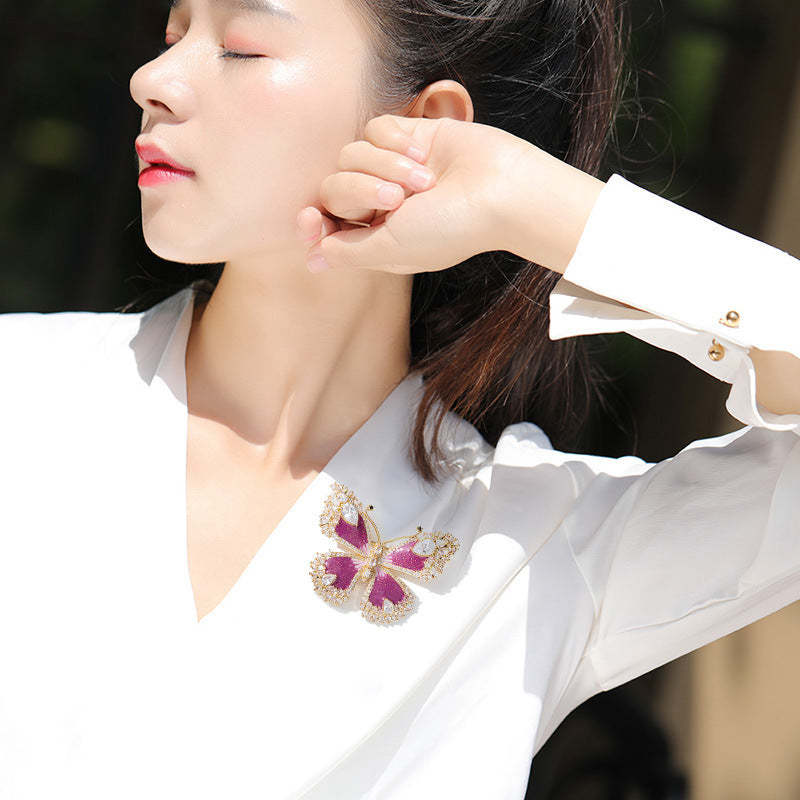 Xiliang Feizi manufacturer wholesales high-quality enamel colored copper zircon butterfly brooch retro temperament coat accessories-Mix MIx Style