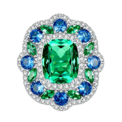 Mujing Jewelry 3ct 2023 New S925 Silver Secret Garden 8*10 Simulation Green Tourmaline European and American Style ins Live Hot-Mix MIx Style