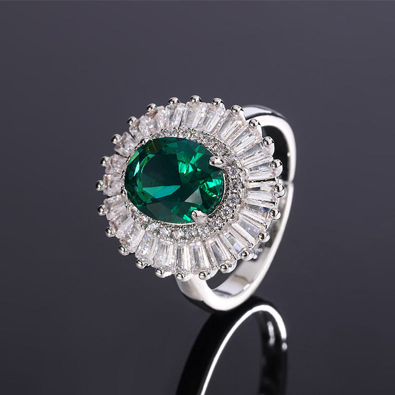 Green & Pink Retro Classic Pendant Oval Diamond Luxury 18k White Gold Plated Necklace Earring Ring Jewelry Set | Mix Mix Style-Mix MIx Style