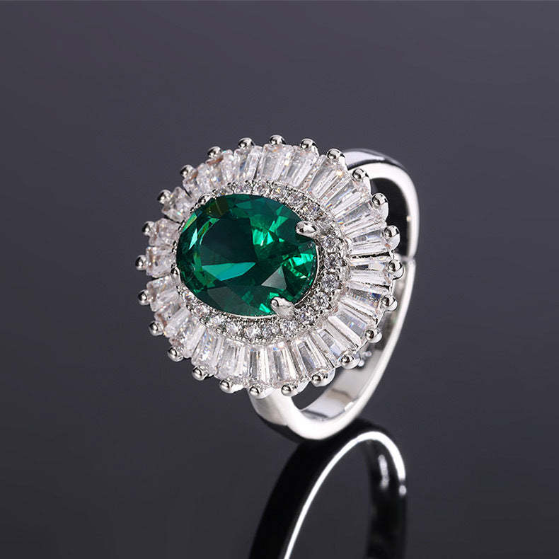 Green & Pink Retro Classic Pendant Oval Diamond Luxury 18k White Gold Plated Necklace Earring Ring Jewelry Set | Mix Mix Style-Mix MIx Style