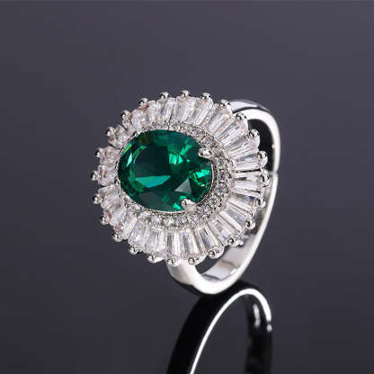 Green & Pink Retro Classic Pendant Oval Diamond Luxury 18k White Gold Plated Necklace Earring Ring Jewelry Set | Mix Mix Style-Mix MIx Style