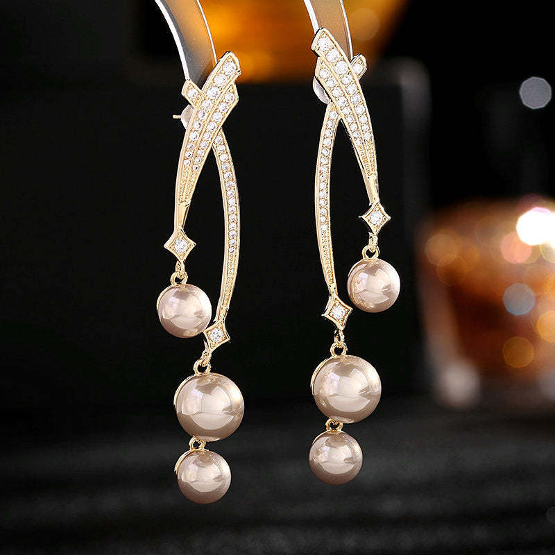 s925 silver needle simple and elegant design earrings niche design high-end cross-line pearl earrings-Mix MIx Style