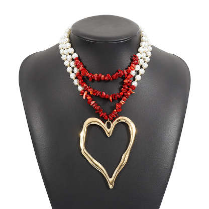 Multilayer Vintage Heart Pendant Akoya Pearls Luxury 18k White/Vermeil Gold Plated Necklace Jewelry | Mix Mix Style-Mix MIx Style