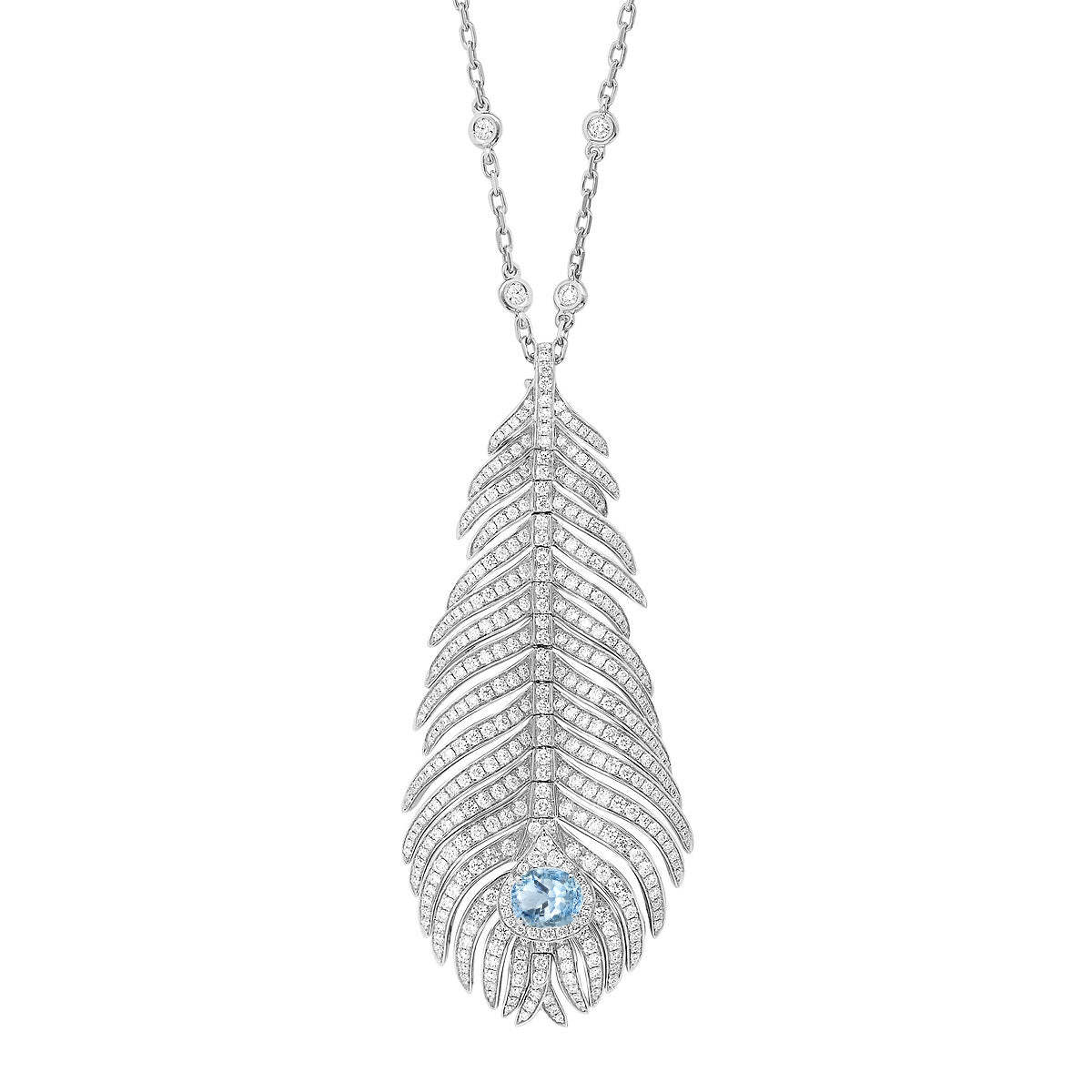 The pendant and necklace are both 925 silver gold-plated high carbon diamond aquamarine/Baojia Feather Series Feather Full Diamond Necklace-Mix MIx Style