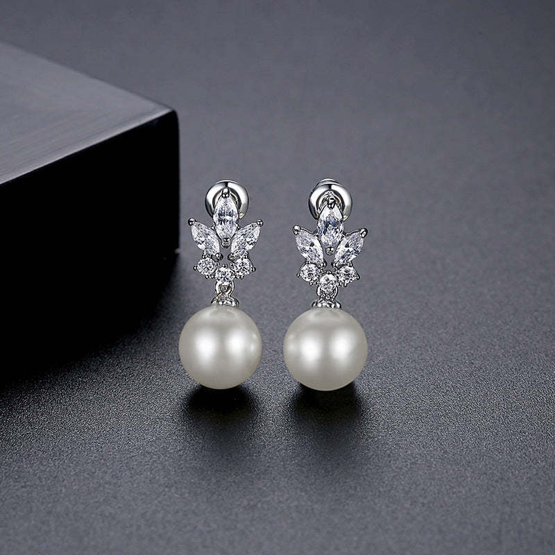 Jinse European and American earrings summer AAA zircon earrings high-end diamond earrings pearl bridal fashion jewelry-Mix MIx Style