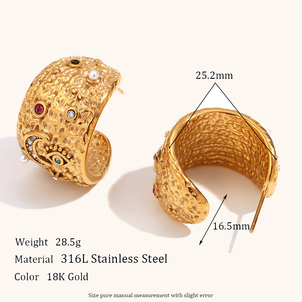 Colored Diamond Eyes Star and Moon Necklace Earrings Ring Vintage Jewelry [Hot Seller]-Mix MIx Style