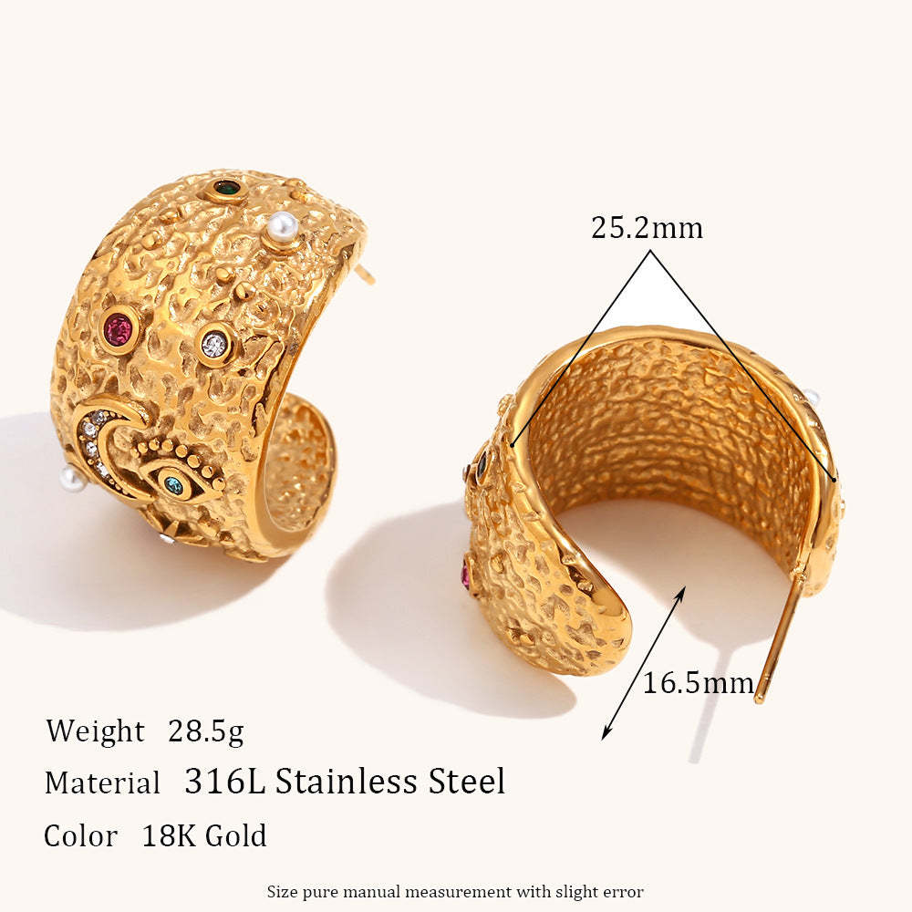 Colored Diamond Eyes Star and Moon Necklace Earrings Ring Vintage Jewelry [Hot Seller]-Mix MIx Style