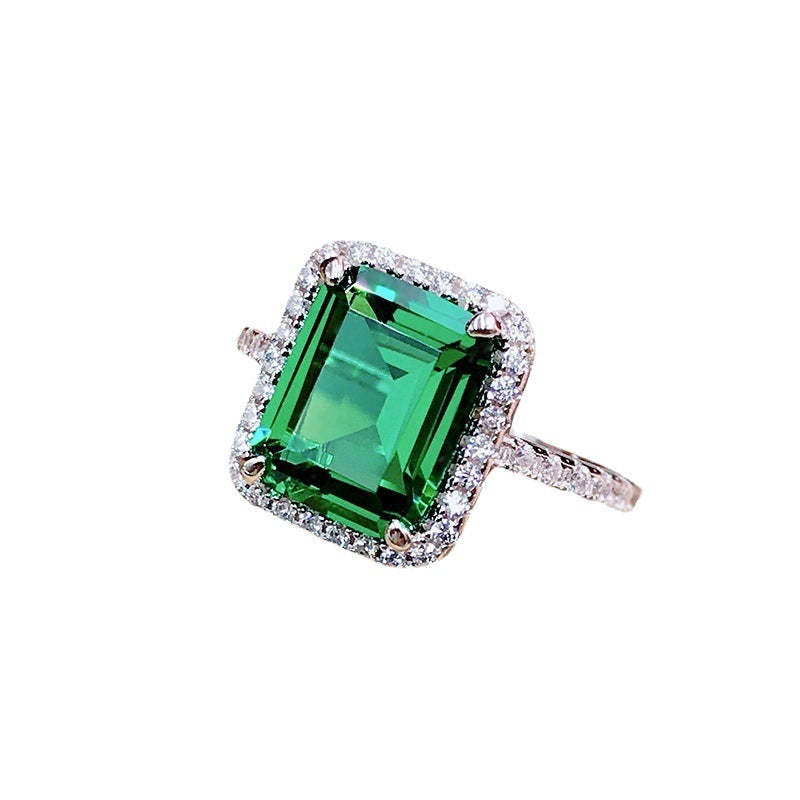 Luxury Green 3ct Emerald Cut Gemstone 18k White Gold Plated Ring | Mix Mix Style-Mix MIx Style