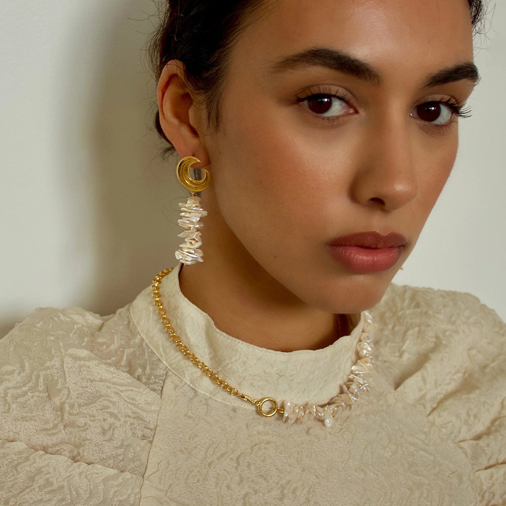 Timeless Moon White Irregular Gemstones Elegant 18k Vermeil Gold Plated Drop Earrings | Mix Mix Style-Mix MIx Style