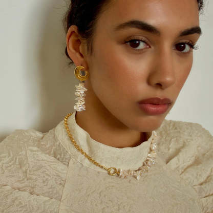 Timeless Moon White Irregular Gemstones Elegant 18k Vermeil Gold Plated Drop Earrings | Mix Mix Style-Mix MIx Style