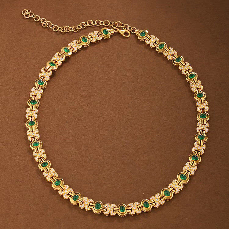 Green Vintage Retro Oval Cut Diamonds Luxury 18k Vermeil Gold Plated Choker Necklace Jewelry | Mix Mix Style-Mix MIx Style