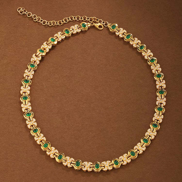 Green Vintage Retro Oval Cut Diamonds Luxury 18k Vermeil Gold Plated Choker Necklace Jewelry | Mix Mix Style-Mix MIx Style