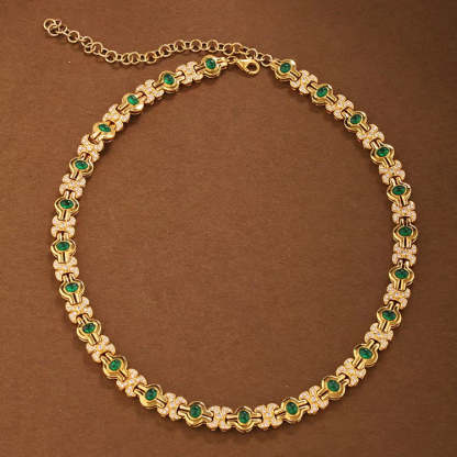 Green Vintage Retro Oval Cut Diamonds Luxury 18k Vermeil Gold Plated Choker Necklace Jewelry | Mix Mix Style-Mix MIx Style