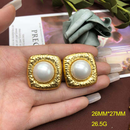 Square Vintage Pendant White Akoya Pearl Luxury 18k Vermeil Gold Plated Necklace Earrings Jewelry Set | Mix Mix Style-Mix MIx Style