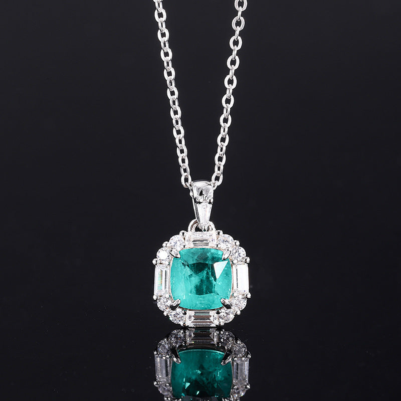 Aquamarine Blue Vintage Pendant Cushion Cut Diamond Luxury 18k White Gold Plated Necklace Earrings Ring Jewelry Set | Mix Mix Style-Mix MIx Style