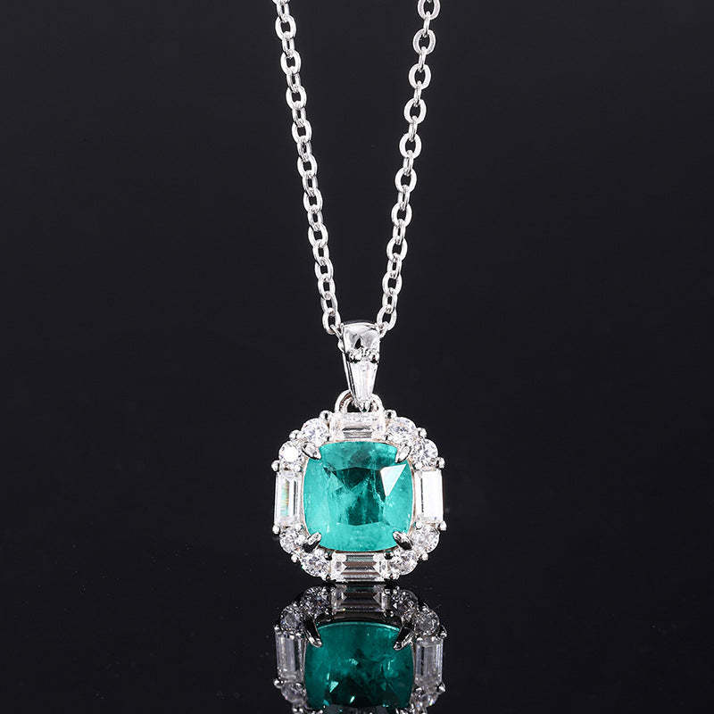 Aquamarine Blue Vintage Pendant Cushion Cut Diamond Luxury 18k White Gold Plated Necklace Earrings Ring Jewelry Set | Mix Mix Style-Mix MIx Style