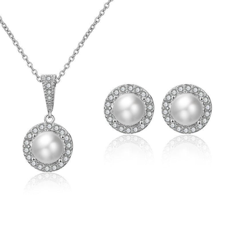 Akoya Pearl and Diamonds 18k Gold Plated Necklace Earrings Set Mix Mix Style [Hot Seller]-Mix MIx Style