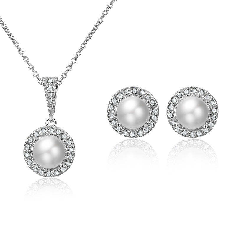 Akoya Pearl and Diamonds 18k Gold Plated Necklace Earrings Set Mix Mix Style [Hot Seller]-Mix MIx Style