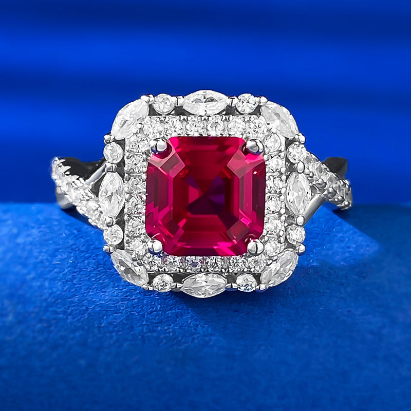 Pink Square Asscher Cut Moissanite Diamond 3ct 18k White Gold Plated Engagement Ring | Mix Mix Style-Mix MIx Style