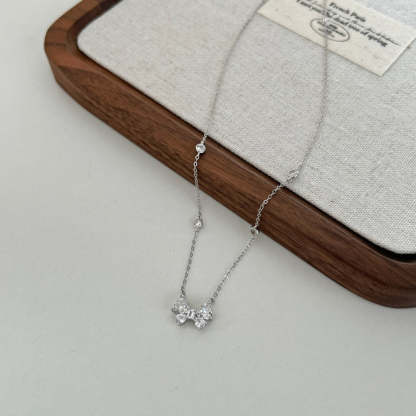 Linlang s925 sterling silver butterfly necklace for women inlaid with fat triangle zircon light luxury simple bow pendant clavicle chain-Mix MIx Style