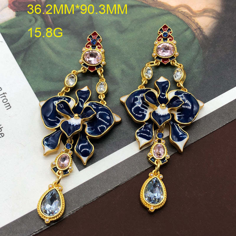 Blue - Pink Flower Shaped Drop Pear Cut Moissanite Diamonds Luxury 18k Vermeil Gold Plated Drop Earrings | Mix Mix Style-Mix MIx Style