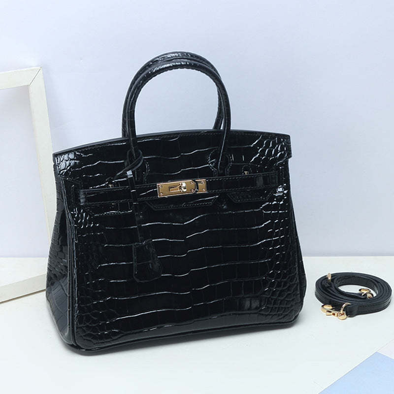 New genuine leather platinum bag crocodile pattern fashion handbag versatile ladies large bag cowhide shaped shoulder messenger bag-Mix MIx Style
