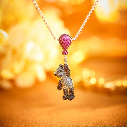 Chinese style new balloon bear necklace gold-plated panda pendant fashion creative pull-out adjustable women's clavicle chain-Mix MIx Style