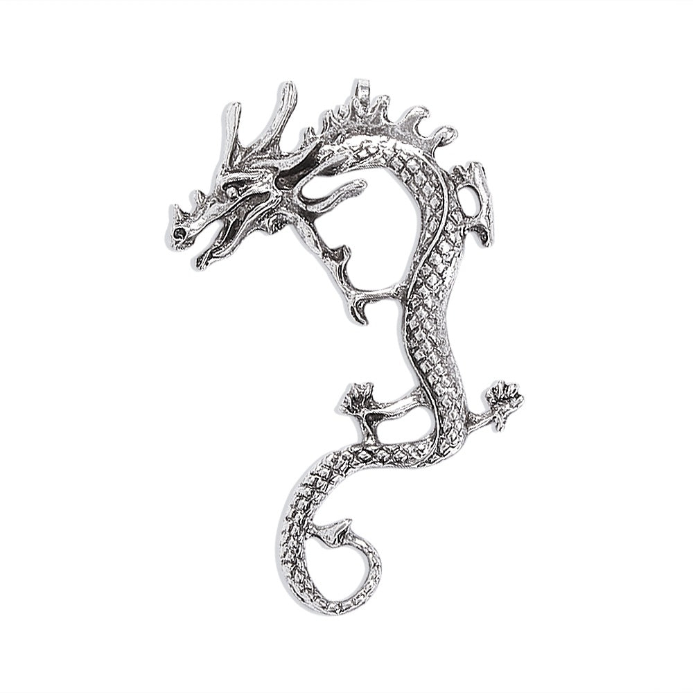 Dragon - Rose Motive Moissanite Diamonds 18k White Gold Plated Ear Crawler Earrings | Mix Mix Style-Mix MIx Style