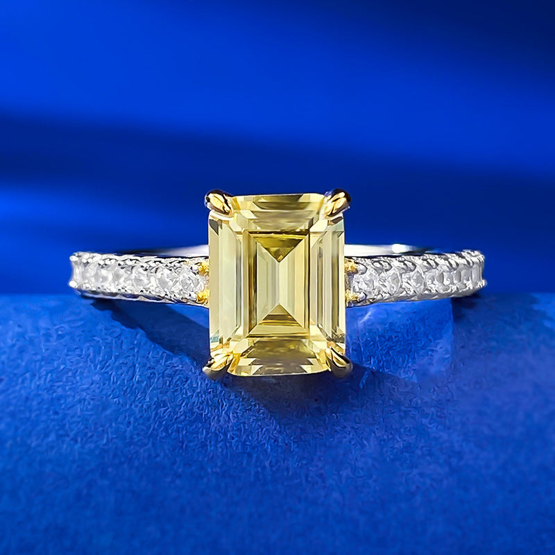 Mujing Jewelry Colored Diamond Yellow Sapphire Simulated Diamond 1.5 Carat Pagoda Women's Ring European and American Export Cross-border AliExpress-Mix MIx Style