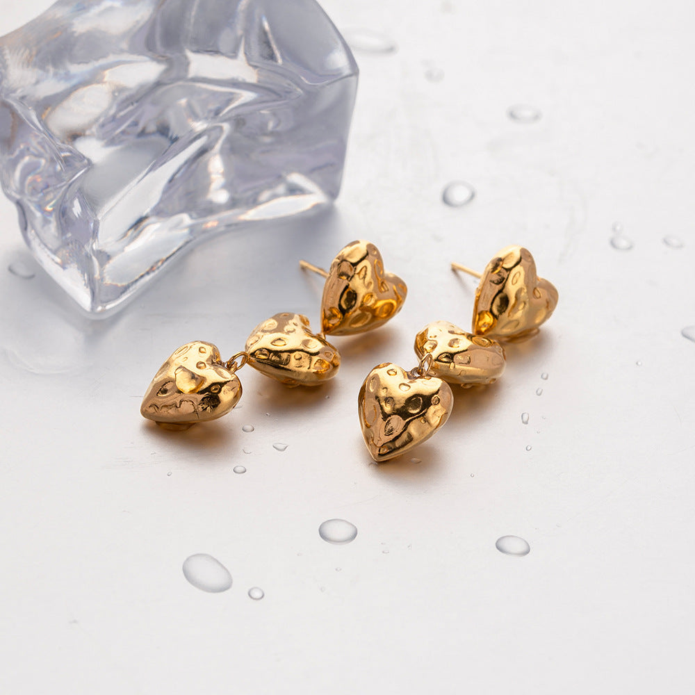 Chain of Hearts Trendy Elegant 18k Vermeil Gold Plated Drop Earrings | Mix Mix Style-Mix MIx Style