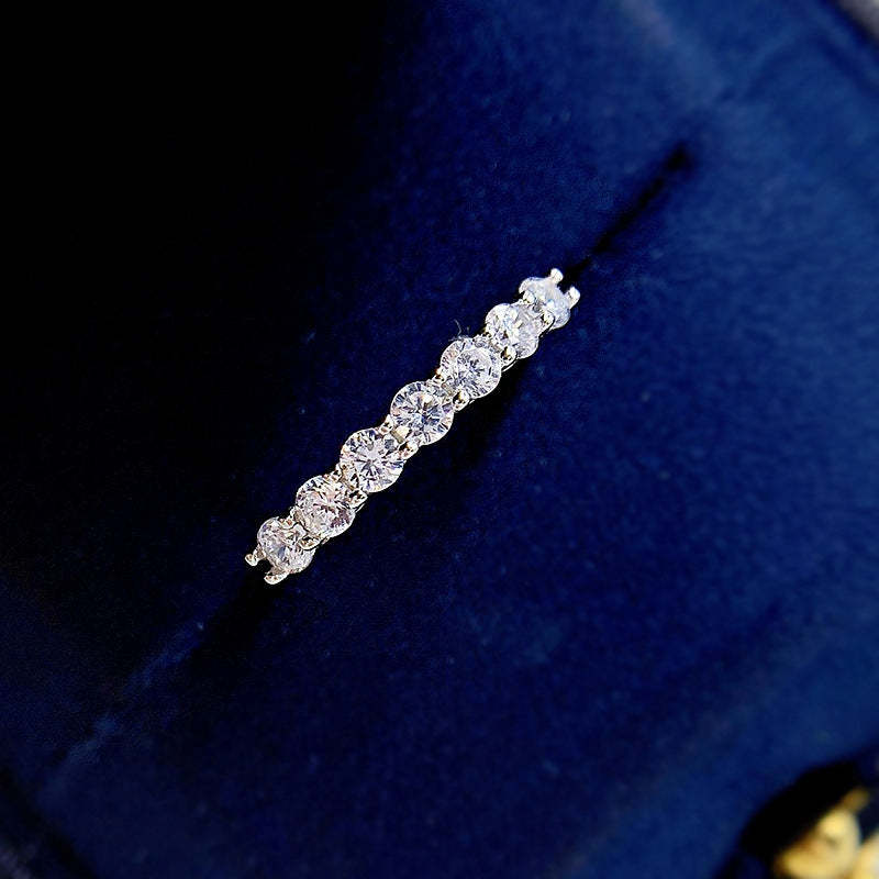 White 7 Rows Round Cut Moissanite Diamonds 18k White Gold Plated Engagement Ring | Mix Mix Style-Mix MIx Style