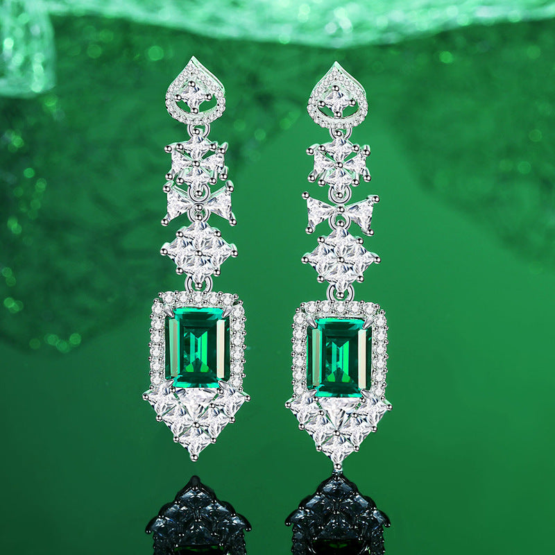 Green & White Embellished Emerald Moissanite Diamonds Elegant 18k White Gold Plated Drop Earrings | Mix Mix Style-Mix MIx Style