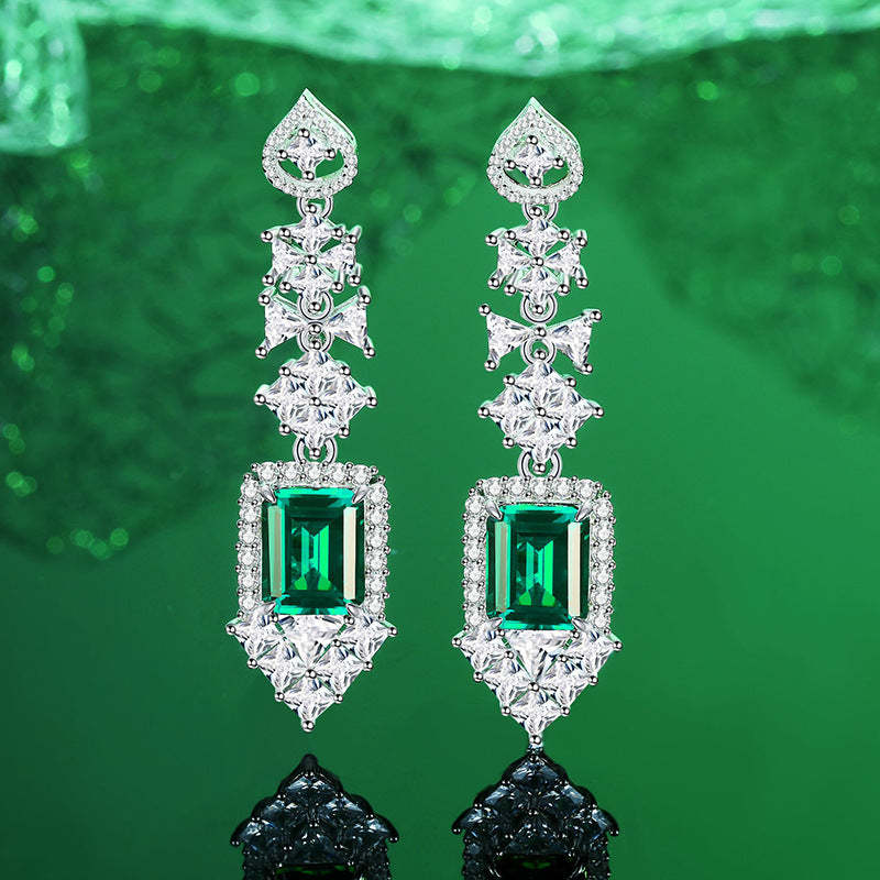 Green & White Embellished Emerald Moissanite Diamonds Elegant 18k White Gold Plated Drop Earrings | Mix Mix Style-Mix MIx Style