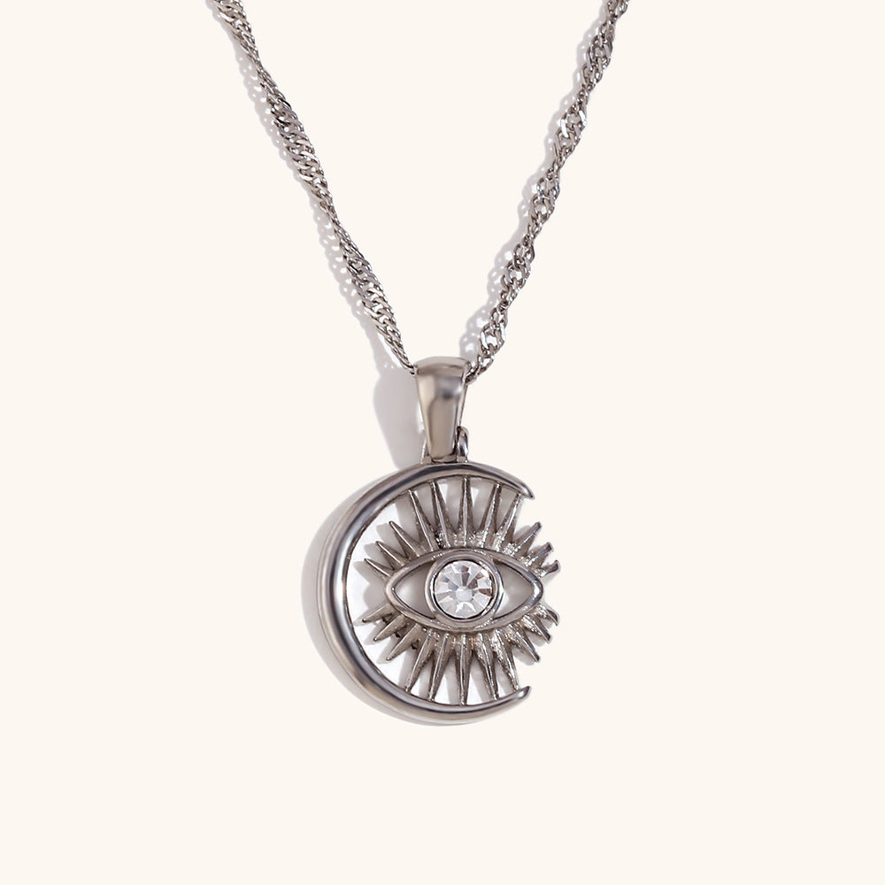 Circle Retro Devils Eyes White Diamond Vintage Elegant 18k Vermeil/White Gold Plated Necklace & Earrings Jewelry Set | Mix Mix Style-Mix MIx Style