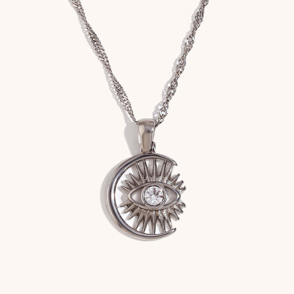 Circle Retro Devils Eyes White Diamond Vintage Elegant 18k Vermeil/White Gold Plated Necklace & Earrings Jewelry Set | Mix Mix Style-Mix MIx Style