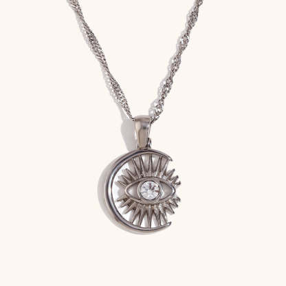 Circle Retro Devils Eyes White Diamond Vintage Elegant 18k Vermeil/White Gold Plated Necklace & Earrings Jewelry Set | Mix Mix Style-Mix MIx Style