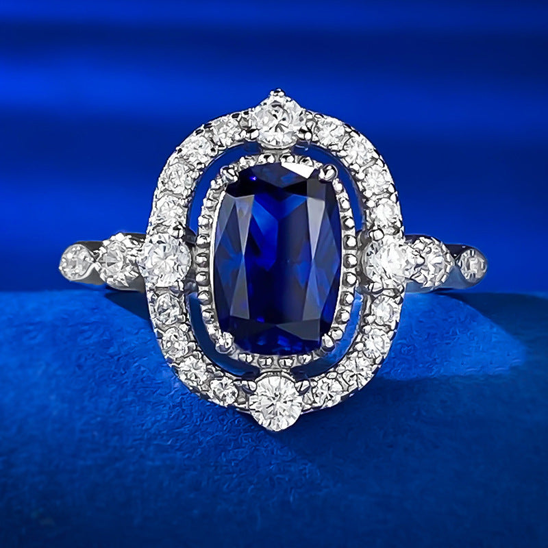 Dazzling Deep Blue Radiant Cut Moissanite Diamond 3ct 18k White Gold Engagement Ring | Mix Mix Style-Mix MIx Style