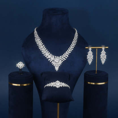 Wedding language European and American exaggerated luxury temperament full diamond bridal wedding suit fashionable rhinestone shiny four-piece jewelry-Mix MIx Style