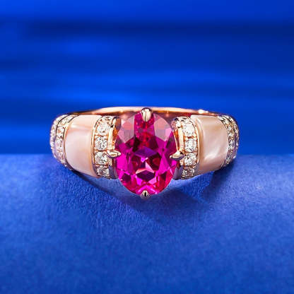 Hot selling new natural pink shell rupee red diamond ring European and American style high-end 925 sterling silver goddess lady ring-Mix MIx Style