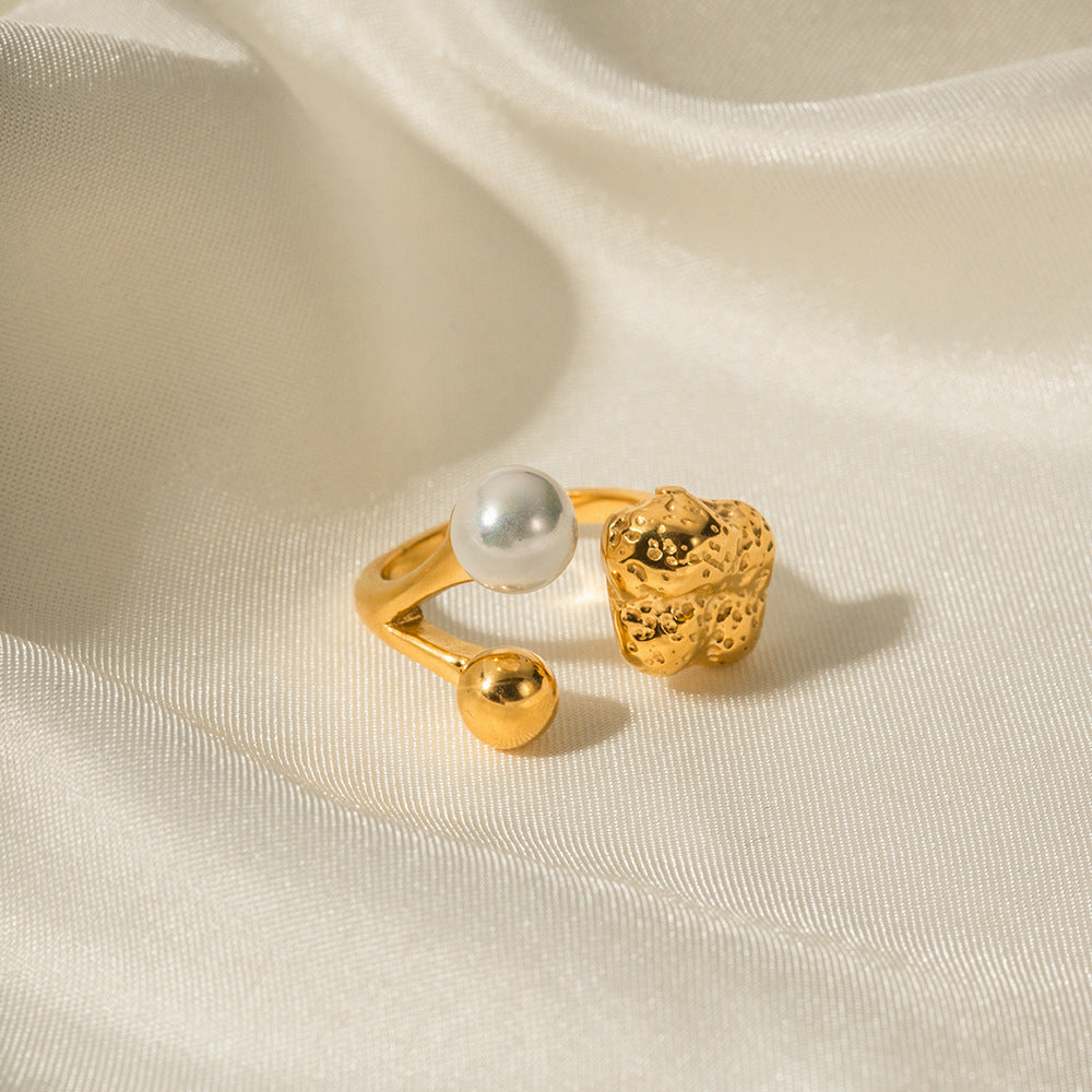 INS internet celebrity trend 18K gold stainless steel stamen shaped pearl ring European and American fashion non-fading jewelry wholesale-Mix MIx Style