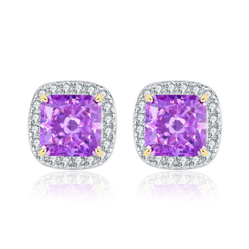 Purple - Blue - Yellow Classic Cushion Cut Moissanite Diamonds 2ct Luxury 18k White Gold Plated Stud Earrings | Mix Mix Style-Mix MIx Style