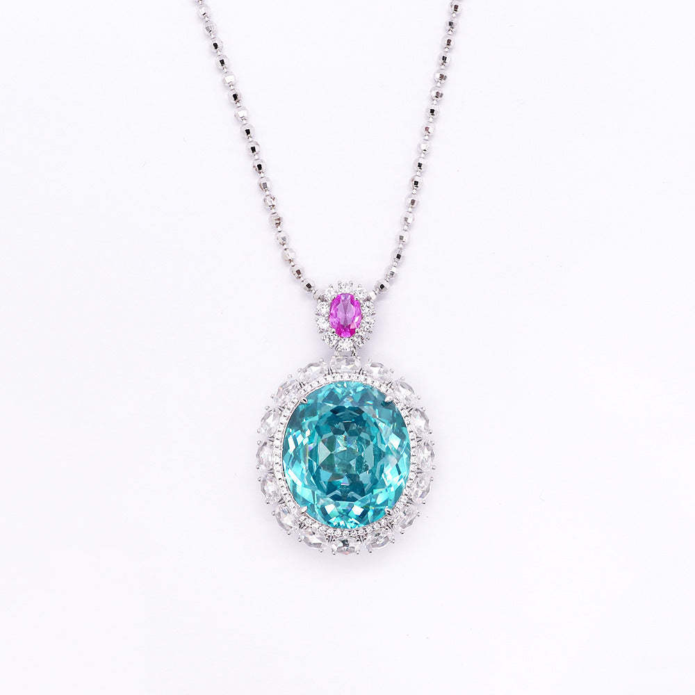 Luxury Blue Oval Cut Diamond 4ct 18k White Gold Plated Engagement Ring, Necklace, Earrings Set | Mix Mix Style-Mix MIx Style